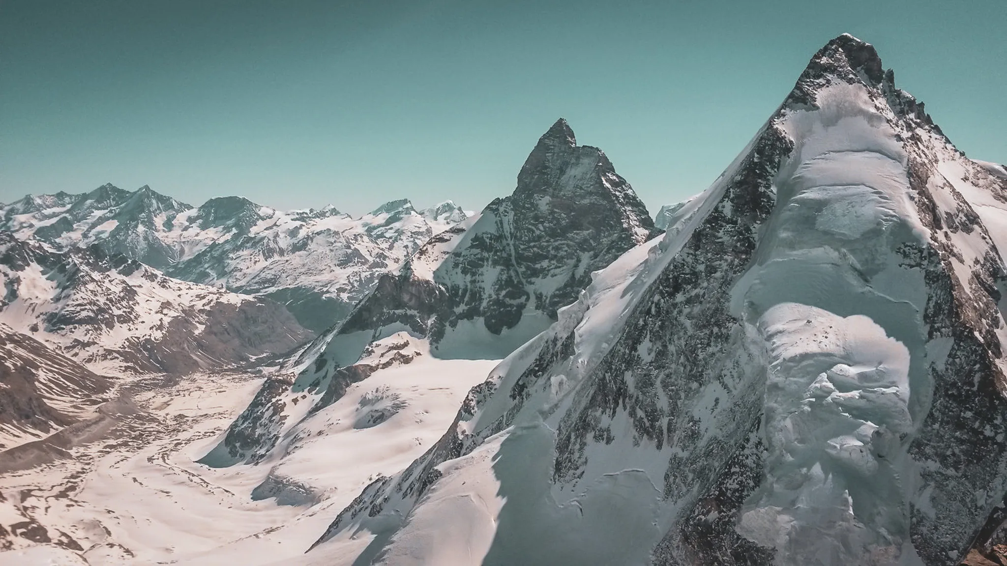 The Matterhorn and the Dent d'Hérens as seen during a Chamonix-Zermatt ski touring expedition