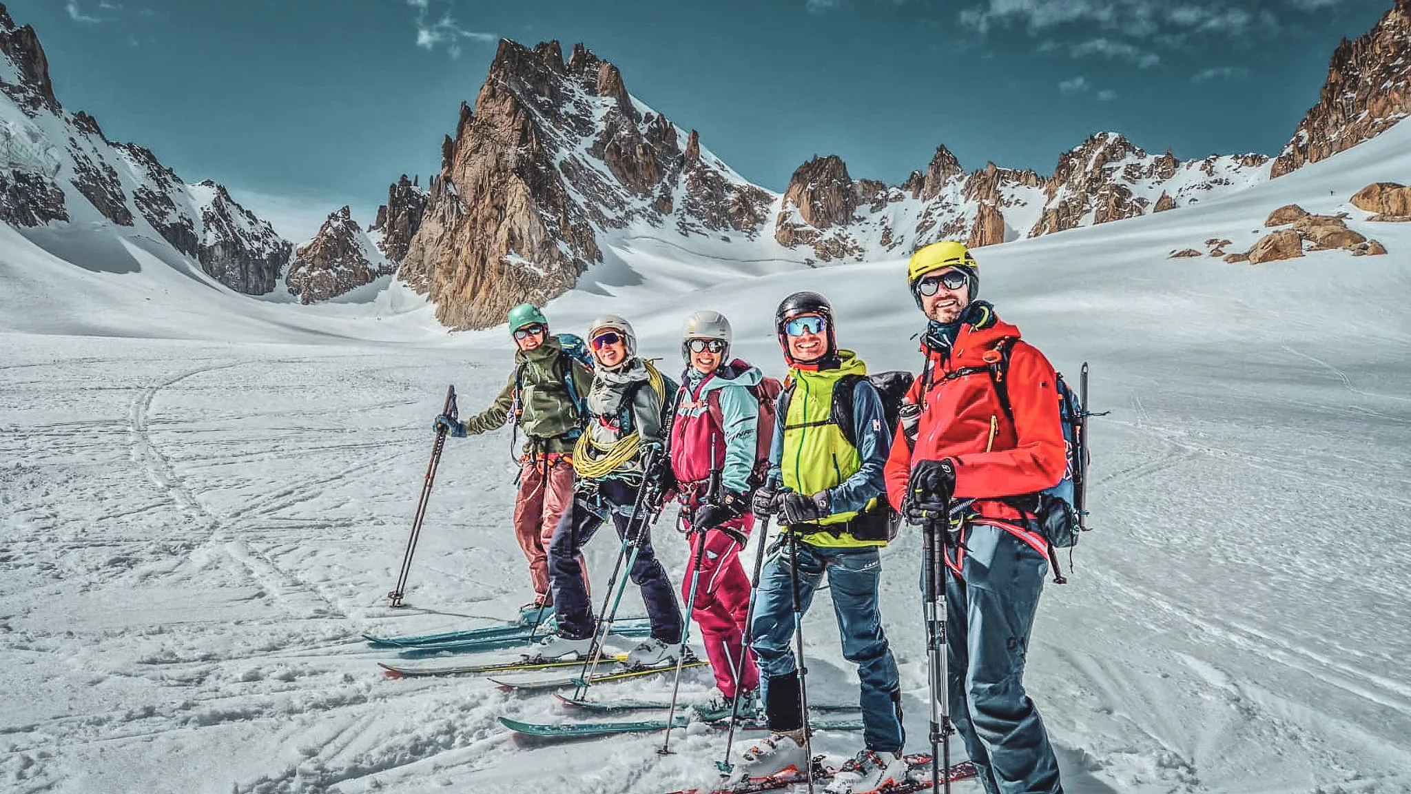 A wooden Mountain hut at the summit of snow-capped mountains, surrounded by majestic glaciers. An alpine escape!