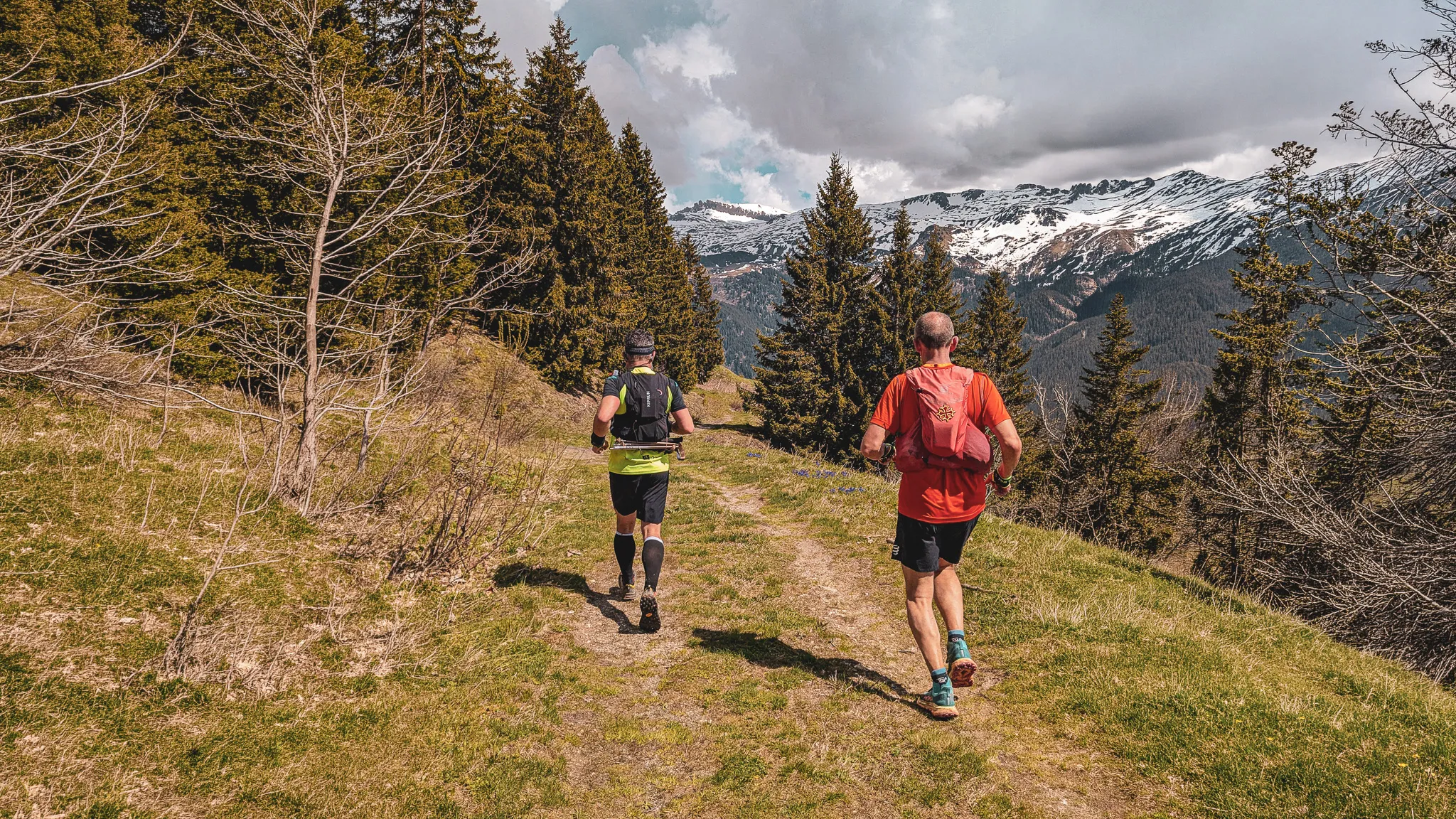 Run along lush green trails, surrounded by snow-capped mountains and majestic forests.