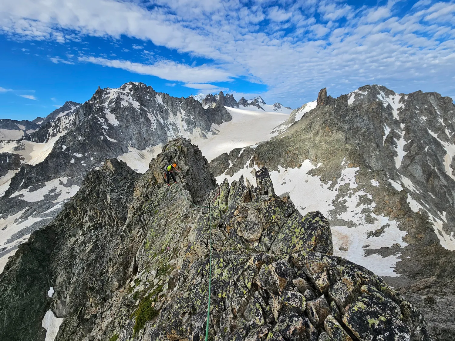 A sublime rocky ridge in the Aiguilles Rouges, with Mont Blanc in the background