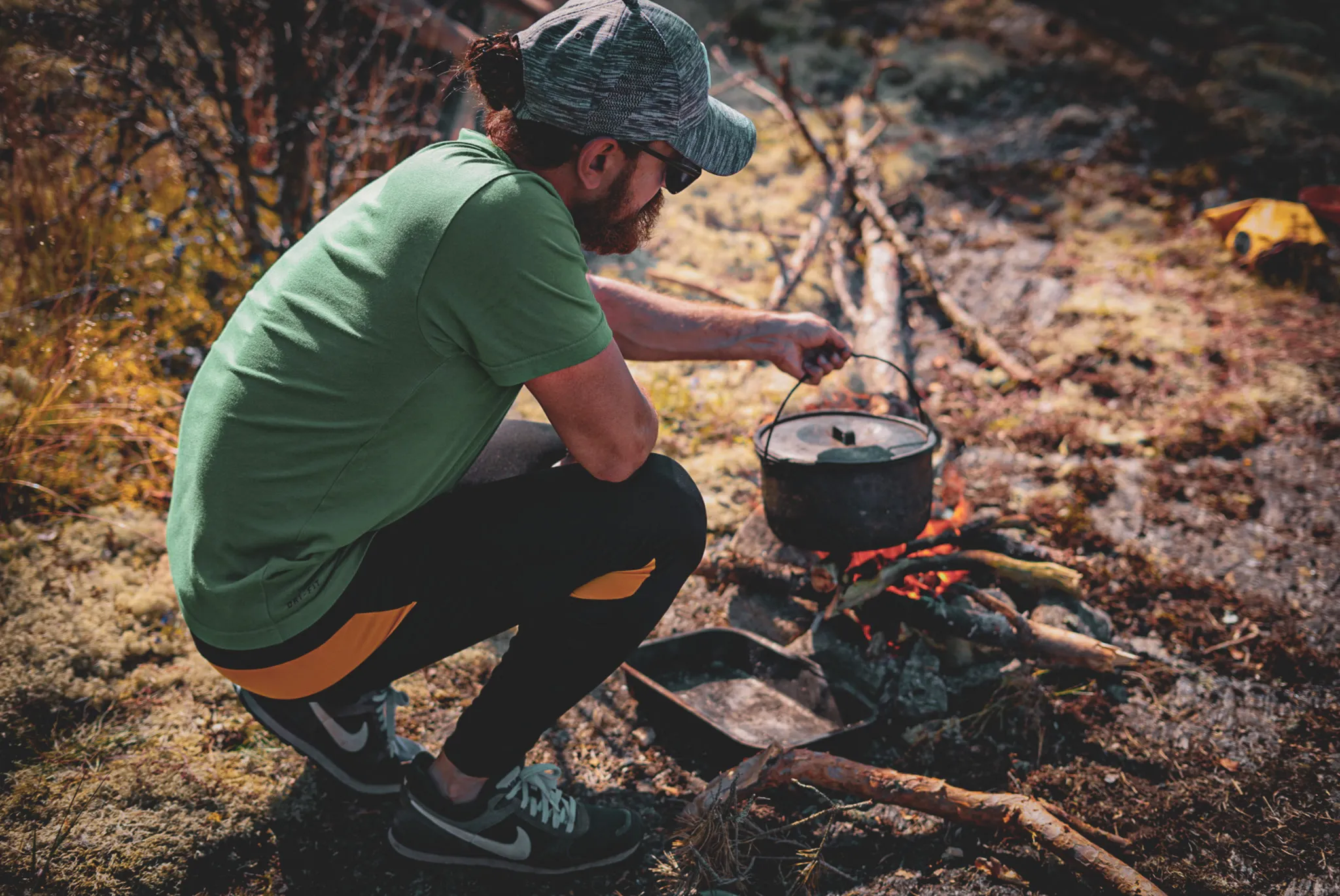 Bivouac and campfire during a sea kayaking trip on Stockholm's wild islands.