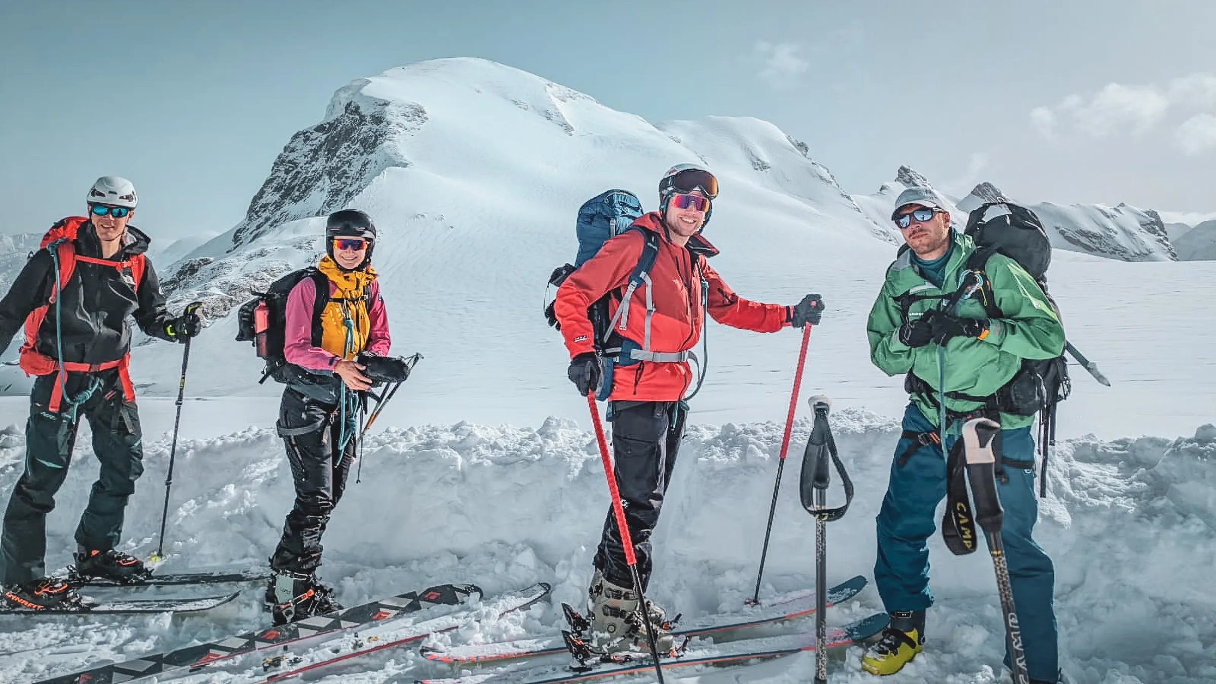 Four ski tourers on the Monte Rosa glaciers